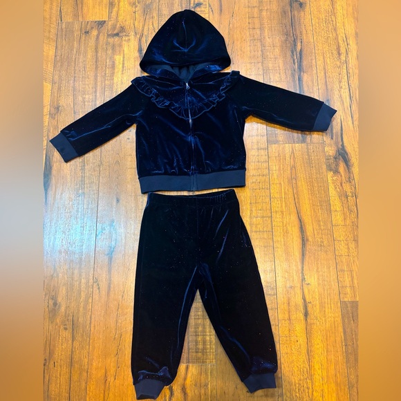 Little Me Night Sparkle Velour Hoodie Set, Navy Blue, 18 Months Christmas Winter - Picture 3 of 12